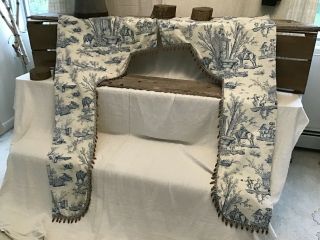 Antique/vintage French Toile De Jouy Fabric Curtains Tassel Passementerie Trim