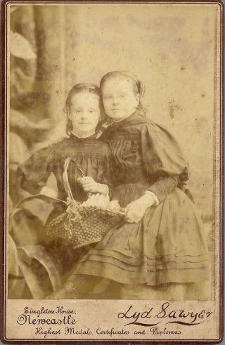 Rare Old Antique Portrait 2 Young Girls By Lyd Sawyer Newcastle On Tyne C.  1890