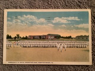 Vintage 1933 Postcard Of Barracks,  U.  S.  Naval Operating Base,  Hampton Roads,  Va