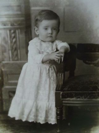 Antique Cabinet Photo - Darling Boy In Dress,  Ruffles,  Chair,  Props - Hamilton,  Oh