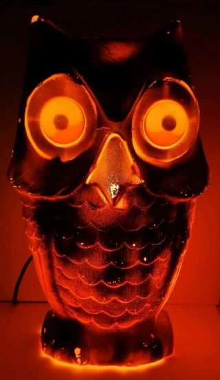 Vintage Halloween Lighted Blow Mold Owl Table Decoration Glowing Eyes Tico Toys