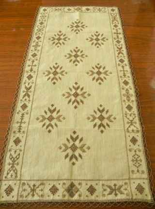 Antique Lefkara Hand - Embroidered Table Runner 35 " X 17 " 10b
