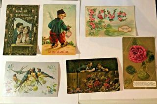 Vintage Valentine Post Cards (6) Early 1900 