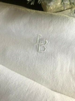 Early Antique Homespun Linen Bed Sheet Mono Monogram Lb 88x54trousseau French