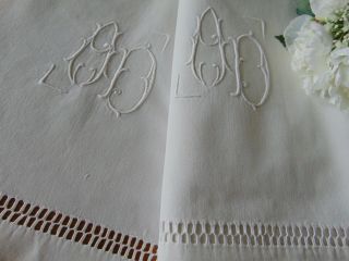 Antique French Brocante Linen Drap De Lin " Ad " Monogram/stitch Xl Sheet Curtain