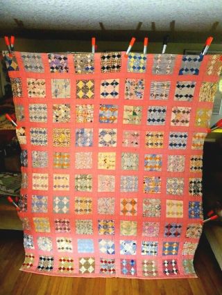 Vintage Design Squares In Squares All Handmade Patch Work Quilt 83 " X 74 "
