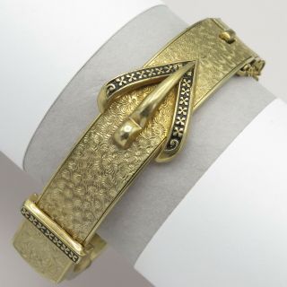Vtg Victorian Revival Gold Filled Gf Enamel Buckle Signed Bangle Bracelet