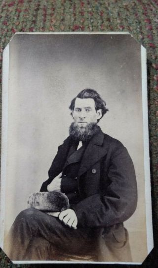 Cdv Well To Do Gentleman With Fur Hat In Lap,  May,  1865 Revenue Stamp Reverse