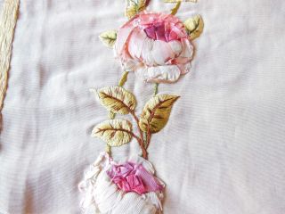 Antique/Victorian Hand - Embroidered Floral Silk Ribbon Work Panel 3
