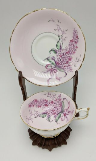 Paragon Lilac Pink Tea Cup & Saucer Floral Bows Vintage England