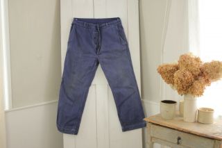 Pants Blue Vintage French Cotton Travaille Bleus Work Wear Denim 35 Inch Waist