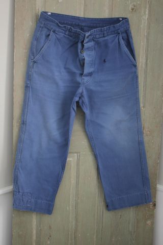 Vintage Pants French Travaille Bleus Workwear Denim Blue Timeworn 35 Inch Waist