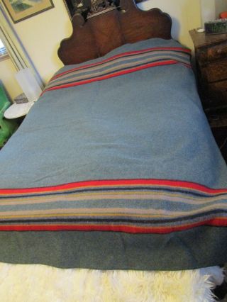 Vintage Pendleton Wool Blanket Blue/grey Stripes Usa 64 " X 84 " Oregon Labeled