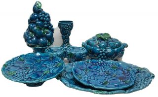 Set 8 Vintage Inarco Japan Mood Indigo Blue Ceramic Fruit China Set