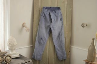 Vintage Pants French Work Wear Blue Mended Trousers 31 Inch Waist 1920 