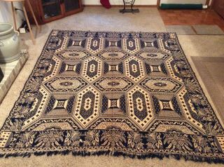 Antique Jacquard Coverlet Dated 1847 Corner Block With School Court House Iowa