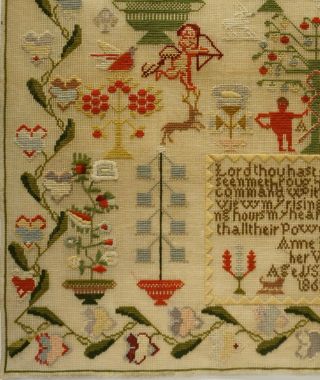MID 19TH CENTURY ADAM & EVE,  MOTIF & VERSE SAMPLER BY ANNE PHILLIPS - 1869 6