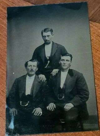 Vintage Tin Type Photo - Trio Of Distinguished Gentlemen