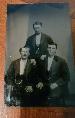 Vintage Tin Type Photo - Trio Of Distinguished Gentlemen 2