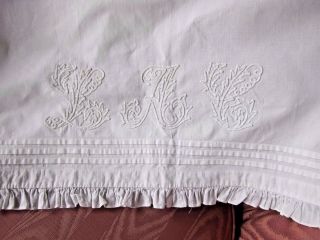 Antique White Linen Over Lay Pillow Cover Sham 84 " Soutache Embroidery Ruffle
