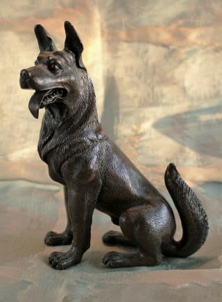 Fine Vintage Bronze Figure Of A German Shepard Dog C.  1970