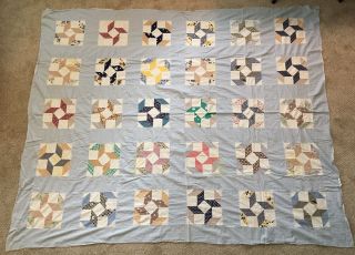 Antique 1930s Patchwork Quilt Top Hand Sewn Pinwheels Pattern