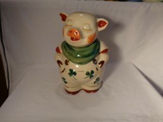 Vintage Shawnee Pottery Hp Figural Smiley Pig Shamrock Flowers Gold Cookie Jar