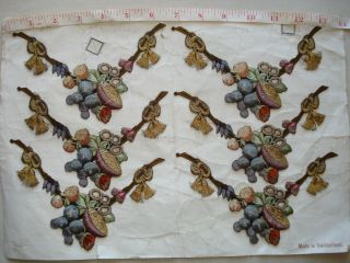 Antique 19th C French Silk,  Gold Thread Hand Embroidered Silk Appliques