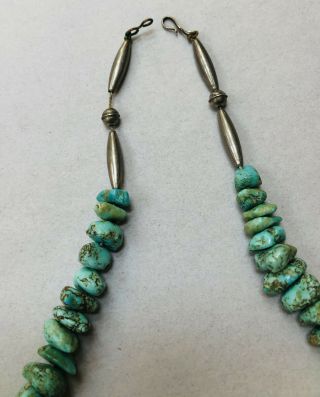 VINTAGE NAVAJO INDIAN TURQUOISE NUGGETS NECKLACE 21 - 1/2 ' long 2