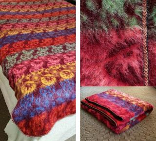 Antique Vintage Shaggy Mohair Wool Reversible Carriage Or Bed Blanket 70 " X86 "