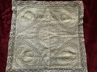 Two Remarkable Antique 1900s Normandy Lace Pillowcases From A French Count Manor