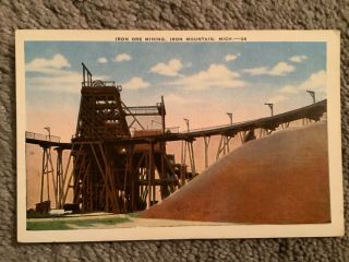 Vintage Postcard Of Iron Ore Mining,  Iron Mountain,  Michigan