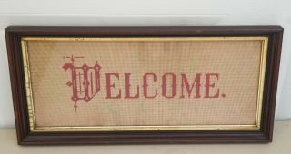 ANTIQUE c.  1880 EASTLAKE FRAMED VICTORIAN PUNCHED PAPER MOTTO WELCOME 3