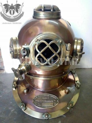 Vintage Morse Us Navy Mark V Diving Divers Helmet Solid Steel Full Size 18 "