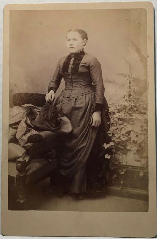 Cabinet Card - Young Woman Standing By A Chair - Pekin,  Illinois