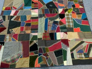 Victorian Crazy Quilt - 60 " X70 " - Wool/velvet - Vg - Rich Colors - Ornate Embroidery