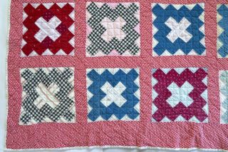 Antique 1920 ' s Handmade Hand Stitched Red & White Crossroads Quilt 85x67 3