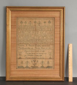 1825 Antique 19thc American Folk Art Needlepoint Sampler Alphabet Poem Nr