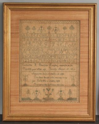 1825 Antique 19thC American Folk Art Needlepoint Sampler Alphabet Poem NR 2