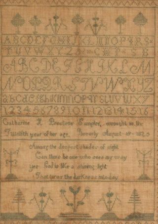 1825 Antique 19thC American Folk Art Needlepoint Sampler Alphabet Poem NR 3