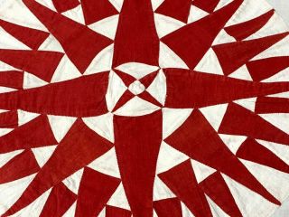 Antique Pa C 1890 - 1900 Mariners Compass Quilt Top Pc Turkey Red