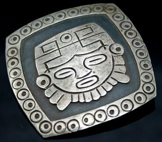Los Ballesteros Mexico Vintage Aztec Mayan Tribal Mask 925 Silver Brooch Pendant