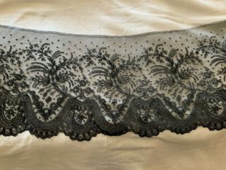 Antique French Wide Hand Made Silk CHANTILLY LACE Trim - Garlands of Flowers 3