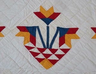 Folky Antique Red & Cheddar Carolina Lily QUILT 76x71 3