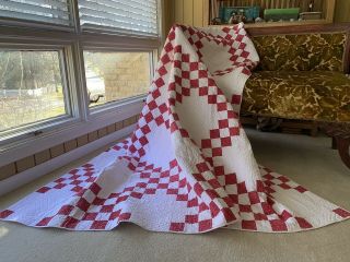Antique Red And White Double Irish Chain Quilt