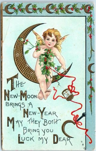 Vintage 1910 Artist - Signed H.  B.  Griggs Postcard " The Moon Brings A Year "