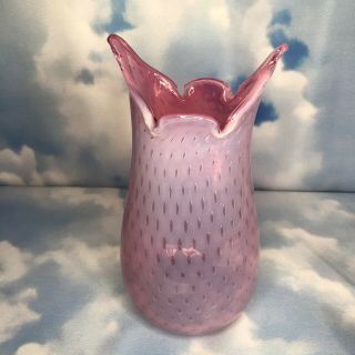 Vintage Murano Vase Italy Fratelli Toso Opalescent Pink Bullicante Bubbles 9.  5” 2