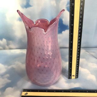 Vintage Murano Vase Italy Fratelli Toso Opalescent Pink Bullicante Bubbles 9.  5” 3