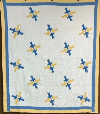 Yellow Blue C 1900s Pa Doves In The Window Quilt Vintage Lancaster Co