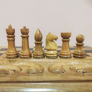 Oak Big Wooden Soviet Chess Set Hand Carved Ussr Vintage Chess Russian Antique